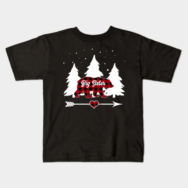 Big Sister Bear Buffalo Red Plaid Matching Family Christmas Kids T-Shirt by Soema